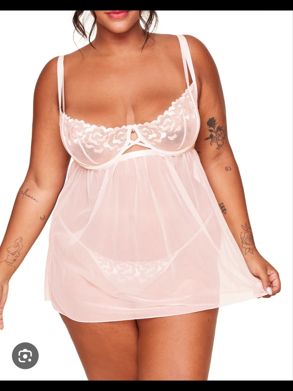 Adore Me Jestina Sheer Lace Babydoll Chemise - Blush, 44D